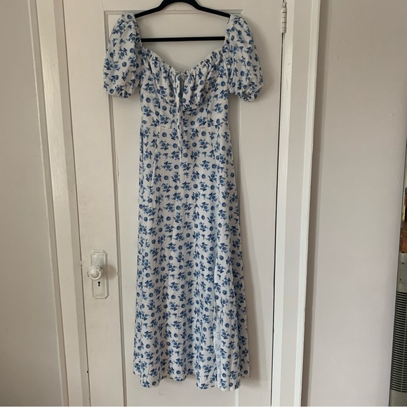 Cottagecore Blue and White Floral Midi Summer Dress - Picture 3 of 8